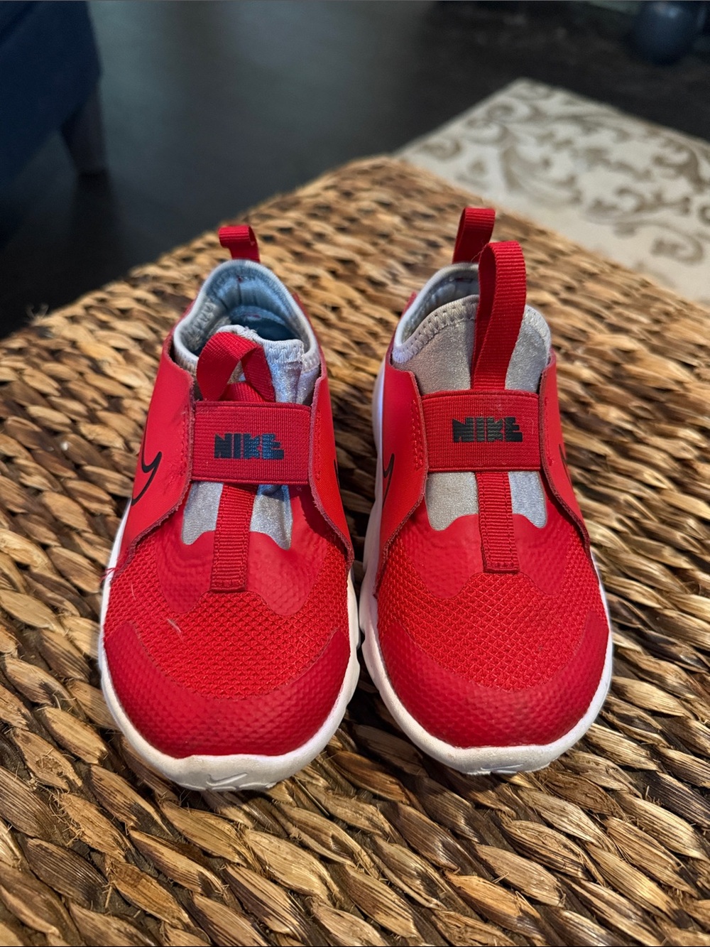 Nike Kids Red Slip-On Sneakers with Grey Accents